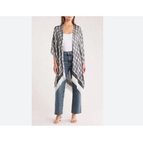 KATE SPADE NY Noel dye open front topper duster cover up - Black/Cream- One size - Picture 1 of 7